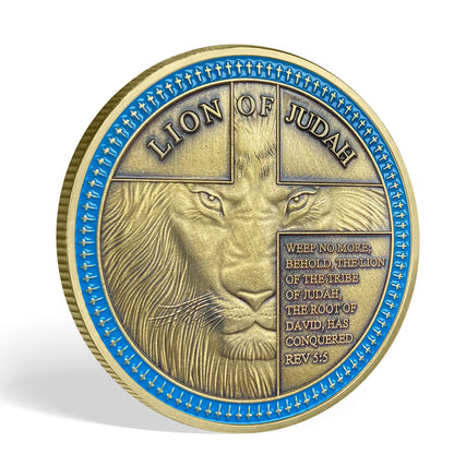 Lion of Judah Crosses Challenge Coin Christian Gift Coin