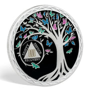 Butterfly Tree 1 Year Recovery Sobriety Coin 3D Sliver AA Medallion Chip