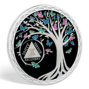 Butterfly Tree 1 Year Recovery Sobriety Coin 3D Sliver AA Medallion Chip
