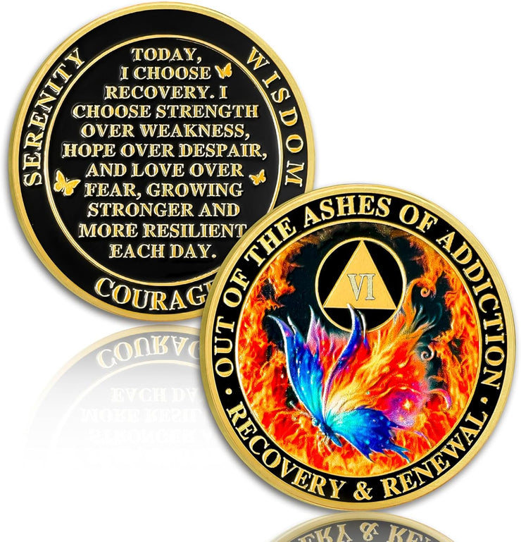 Personalized Butterfly in The Fire Sobriety Coin