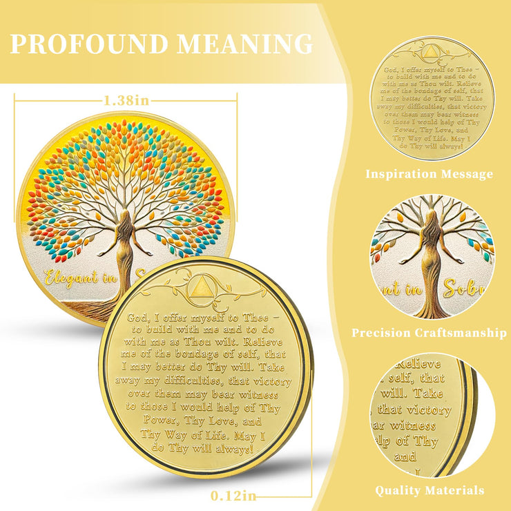 Woman Tree Affirmation Sobriety Coin