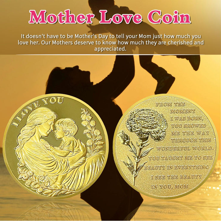 AtSKnSK Ich liebe dich Mama Münze Liebe Ausdrucks Münze Nelken Chips Medaillon Geschenke zum Muttertag Geburtstag Zeichen der Wertschätzung für die Mutter