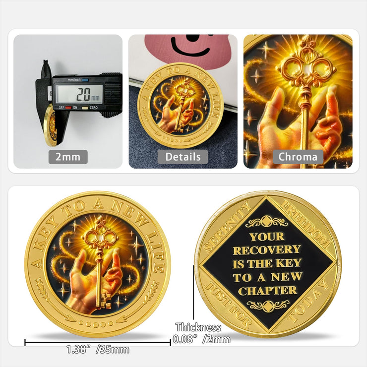 The Key to A New Chapter AA Sobriety Coin