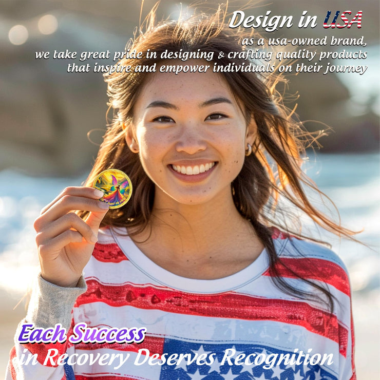 Affirmation Sunlight Fairy Mountains Recovery Addiction Sobriety Coin