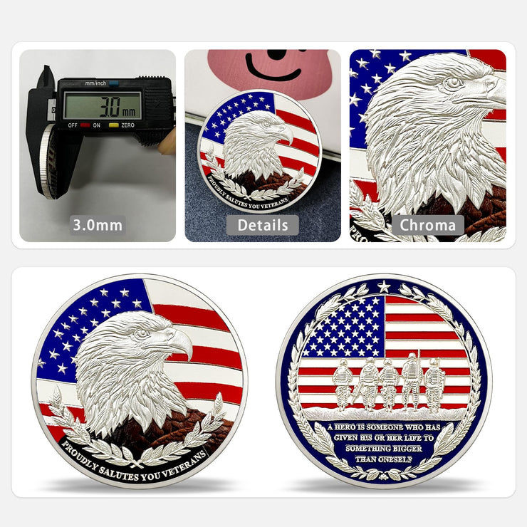 Eagle and Flag Military Veterans Patriotic Challenge Coin