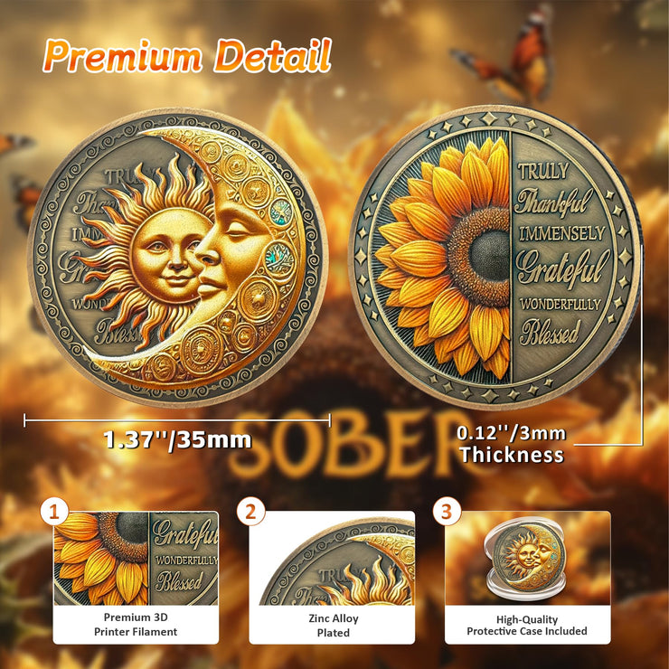 Celebrate Living Clean Narcotics Alcoholics Anonymous  Sunflower Blessing Sobriety Coin