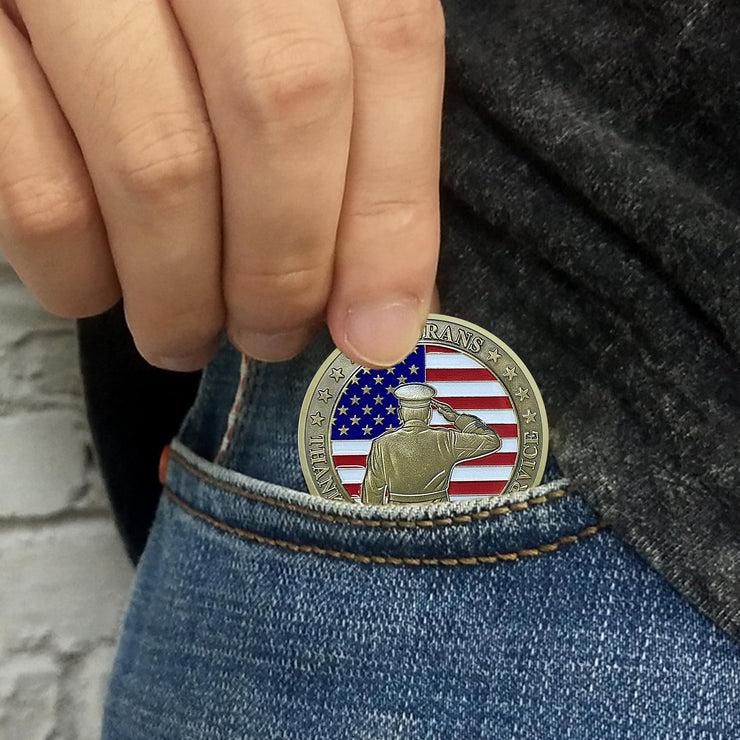 Battlefield and Rifle-wielding Patriotic Military Veterans Challenge Coin