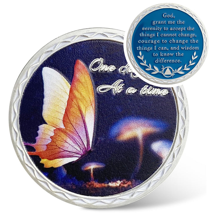 Butterfly Serenity Prayer Chips Addiction Sobriety Coin