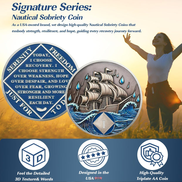 1-15 Year Addiction Recovery Braving The Storm Sobriety Coin
