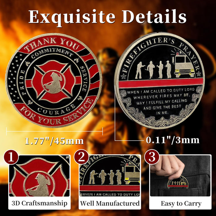 Thin Red Line Firefighter's Prayer Challenge Coin
