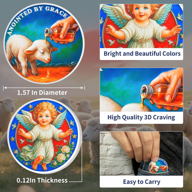 Christian Challenge Coin with Sheep Being Smeared Oil Balm