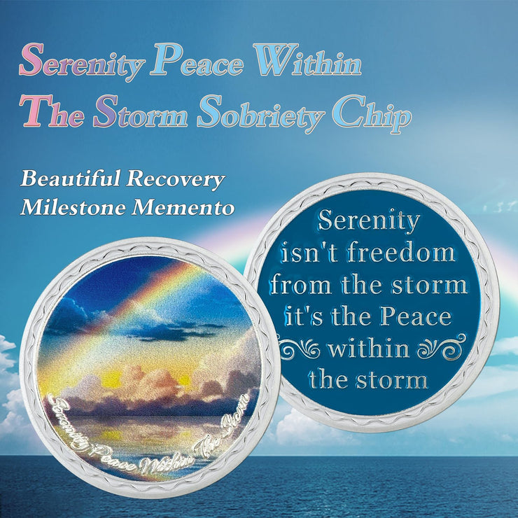 Rainbow Ocean Sobriety Coin with Inspirational Quote