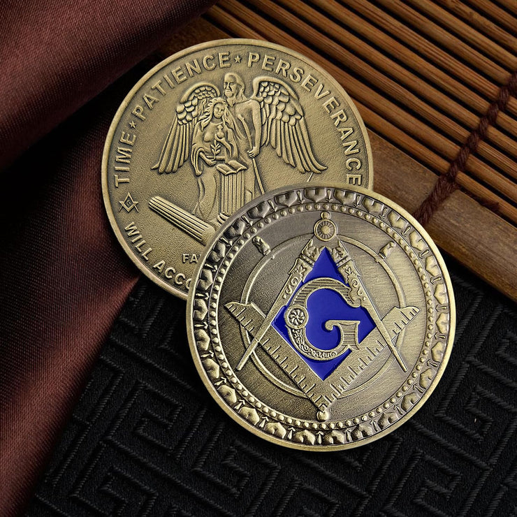 Masonic Square & Compass Freemasons Angel Challenge Coin