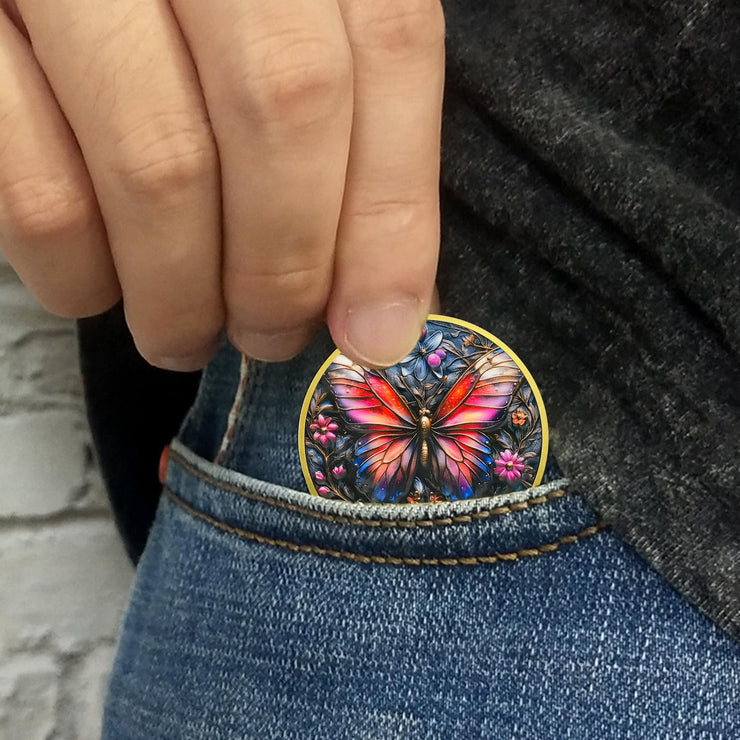 Remember Death with Flowers and Butterfly Memento Mori Skull Coin