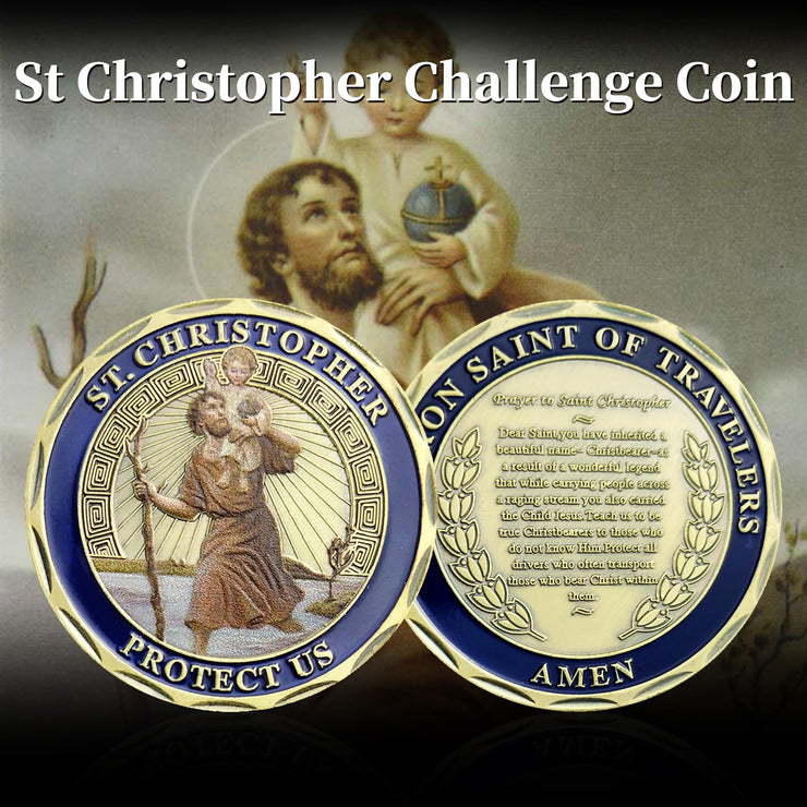 St Christopher Challenge Coin Protect Us Patron Saint of Travelers Prayer Safety St Christopher Car Medal Commemorative Gift