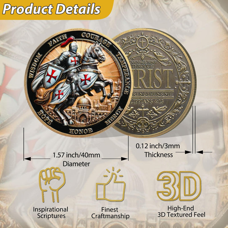 Philippians 4:13 Scripture Knights Templar Christian Challenge Coin