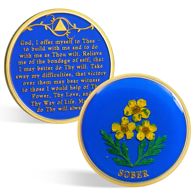 Handmade Daffodil Resin Sobriety Coin