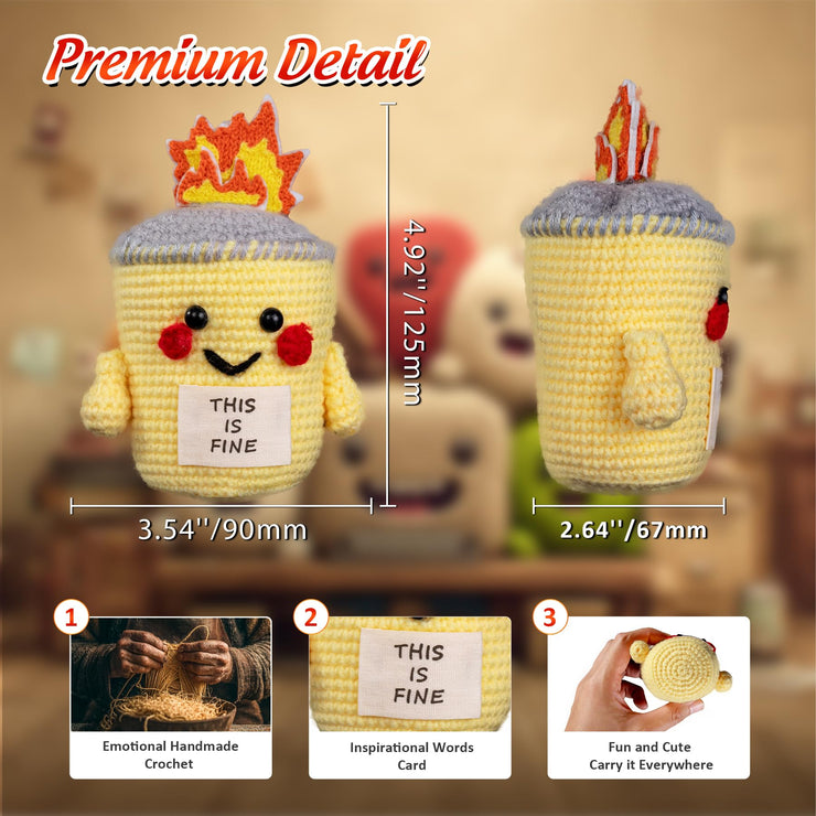 Cute This is Fine Positive Crochet Emotional Support Dumpster Fire Plush Knitted Toys