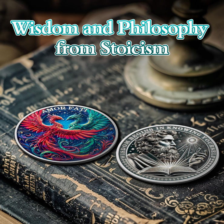 Red and Green Phoenix Momento Mori Stoic Coins Stoicism Coin