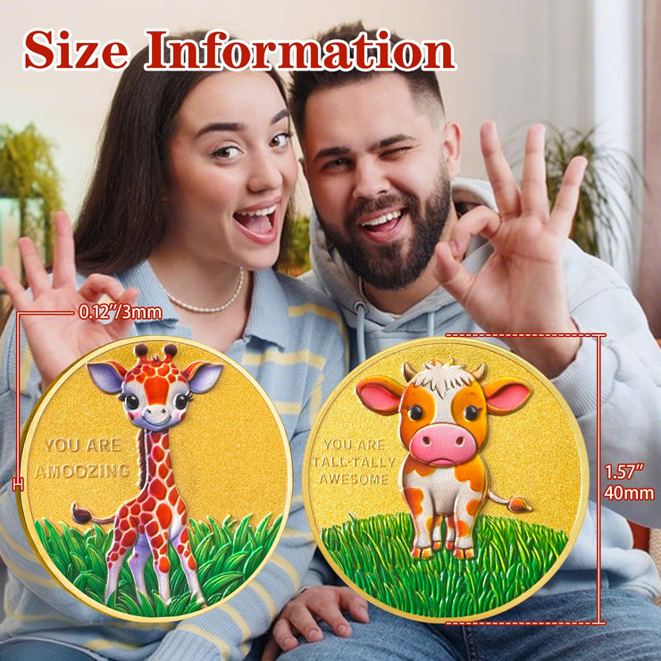 Cute Giraffe and Cow Design Motivational Coins