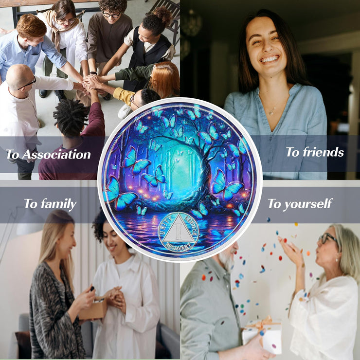 Personalized Butterfly Forest Sobriety Coin