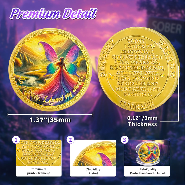 Affirmation Sunlight Fairy Mountains Recovery Addiction Sobriety Coin