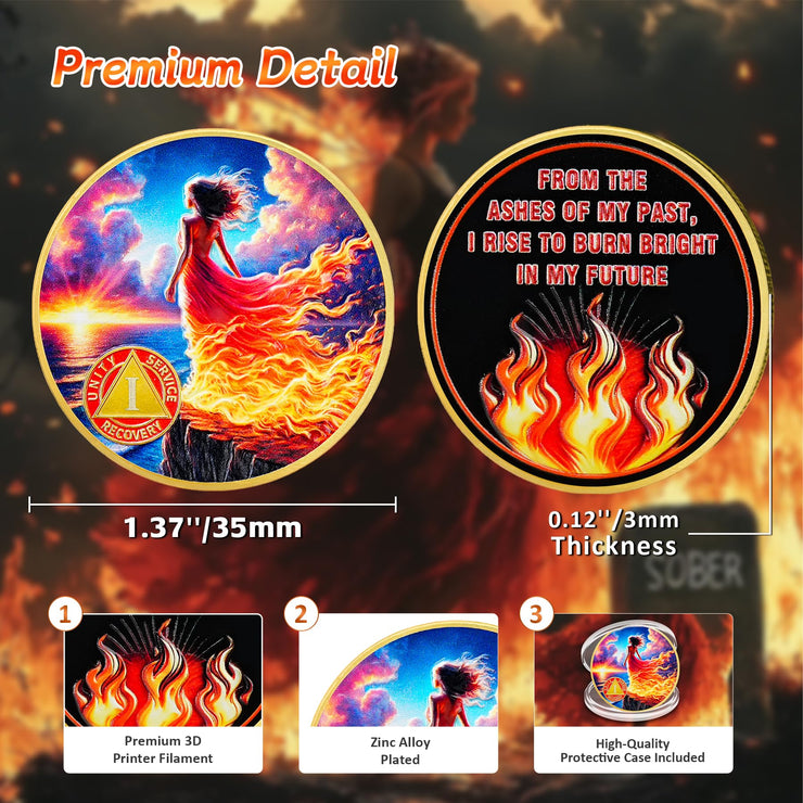 Personalized Rising from The Ashes One Year Reborn Fairy Sobriety Coin