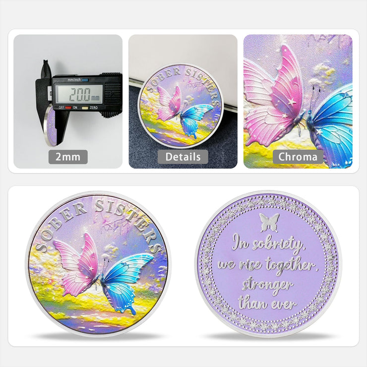 Inspirational Butterfly Recovery Token with Serenity Prayer Sobriety Coin