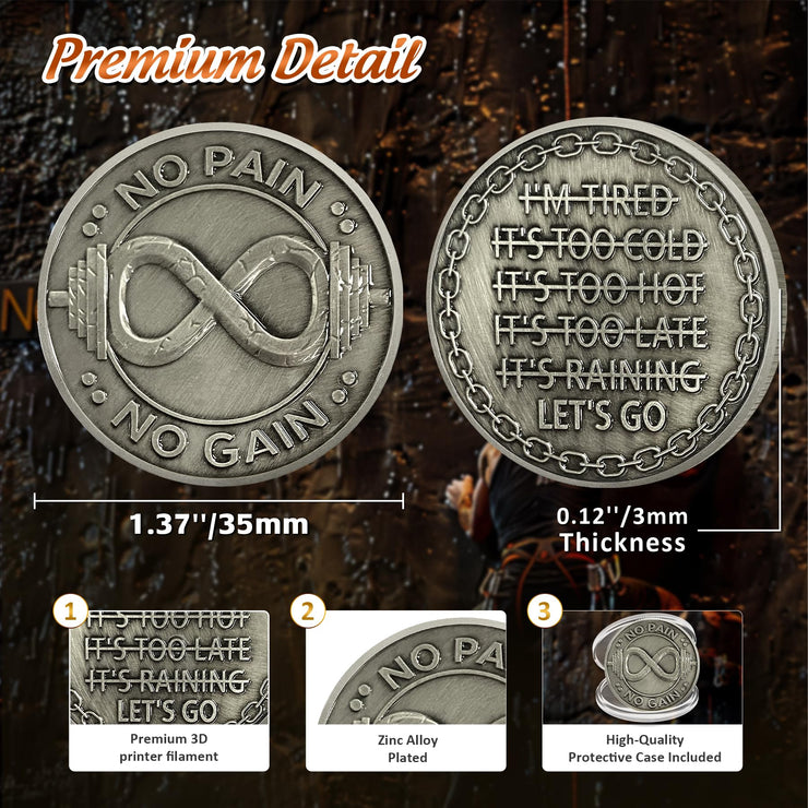 No Pain No Gain Inspirational Motivational Infinity Challenge Coin