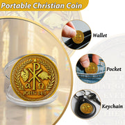 Chi Rho Christian Challenge Coin with John 14:1 Scripture