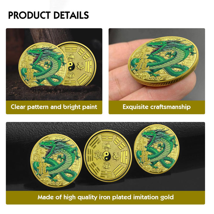 Chinese Coins Ancient Mythical Creatures Blue Dragon Lucky Coin Lottery Ticket Scratcher Tool Attract Good Luck Novelty Coins Lucky Charms Challenge Coins