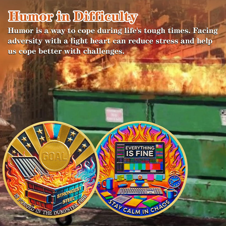 Stay Calm in Chaos Motivational Dumpster Fire Challenge Coin