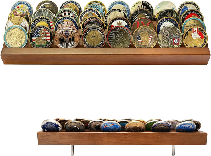 4 Row Solid Wood Small Coins Display Holder Holds 10-12 Coins