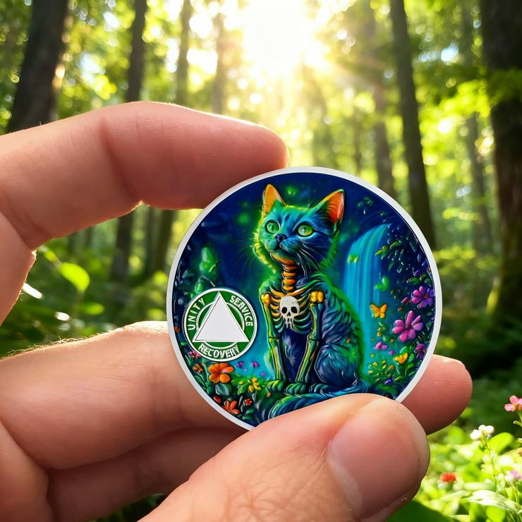 Personalized Glow Forest Cat Sobriety Coin