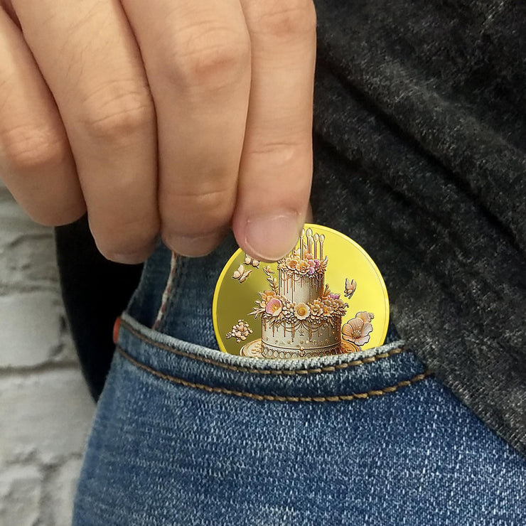 Antique Gold Fairy Angel Happy Birthday Coin