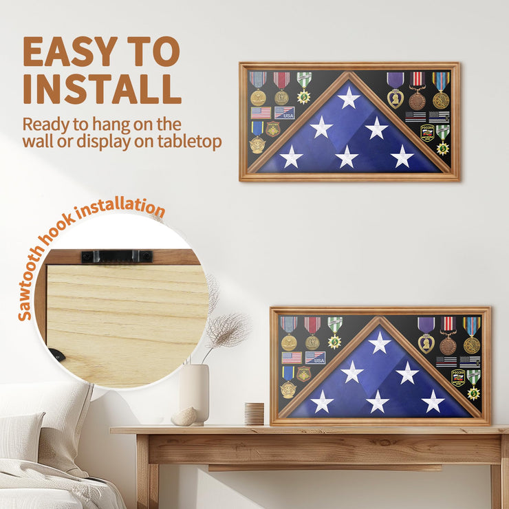 Large Wooden Military Burial Shadow Box Display Case