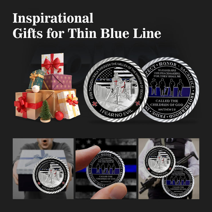 United States Policeman Prayer with Thin Blue Line Law Enforcement Challenge Coin