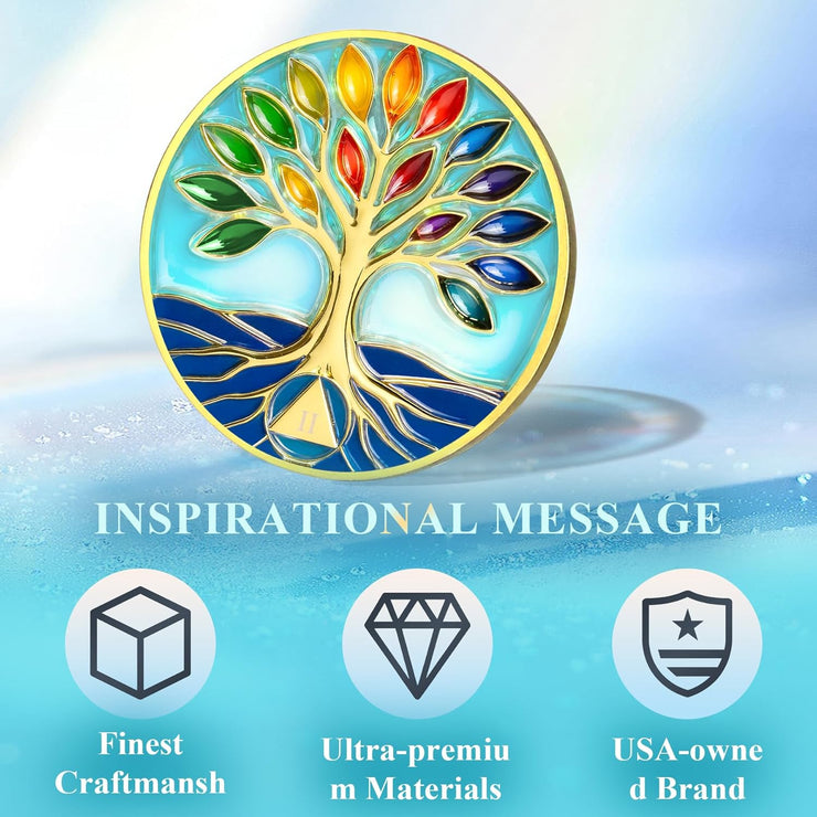 Personalized See-through Glass Rainbow Tree of Life Sobriety Coin