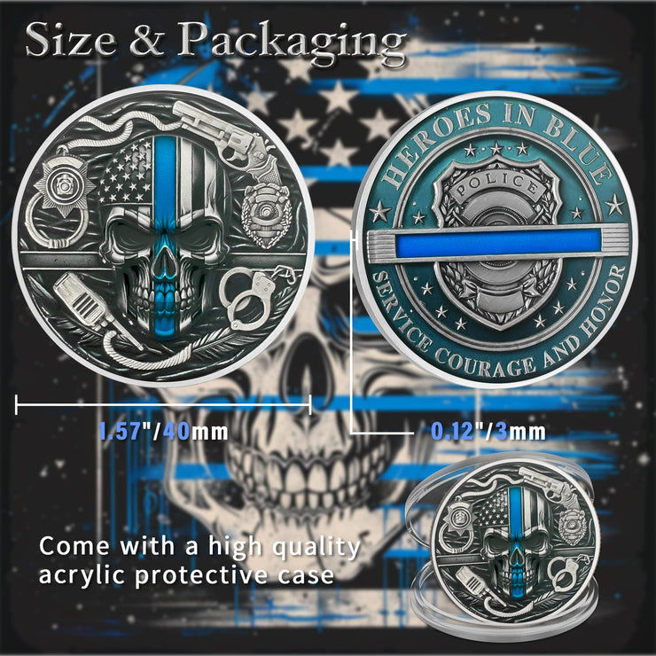 Thin Blue Line Skull Police Officers Prayer Coin