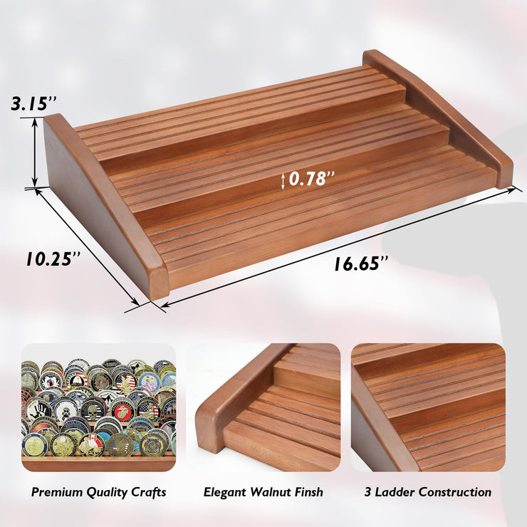 12 Rows Solid Wood  Coin Display Stand Holds 90-100 Coins