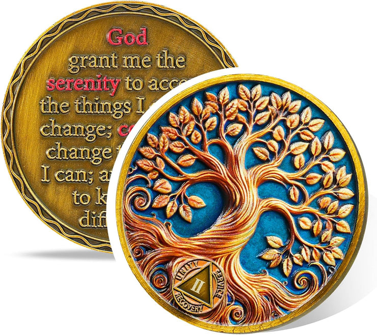 Personalized Recovery & Growth Tree of Life Sobriety Coin