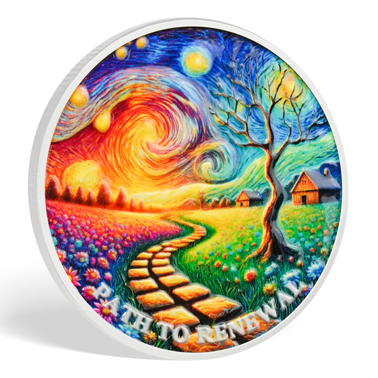 Starry Night Road Path to Renewal Sobriety Coin