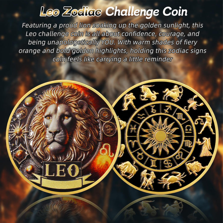 Cool Leo 12 Zodiac Challenge Coin