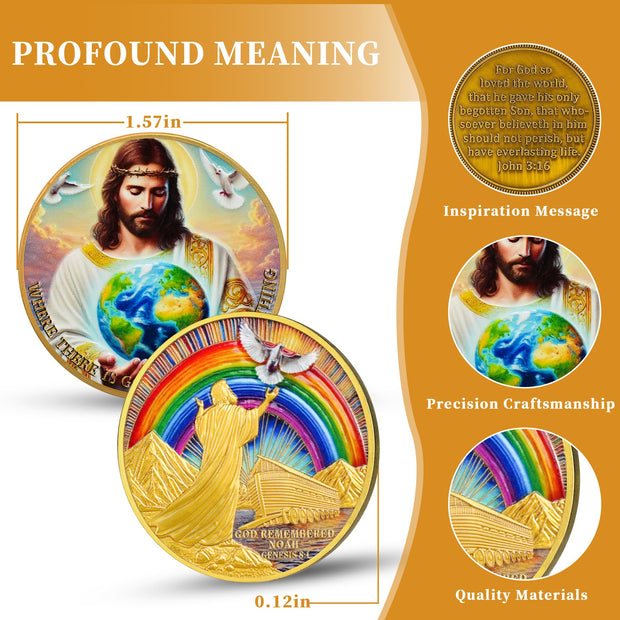 Jesus Holding Earth Halo & John 3:16 Bible Verse Religious Coin
