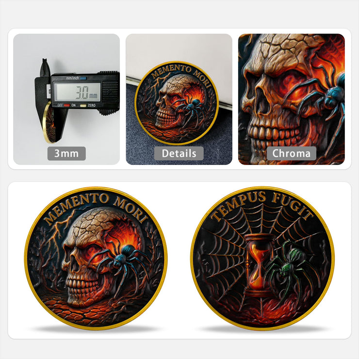 Memento Mori Skull Spider Challenge Coin