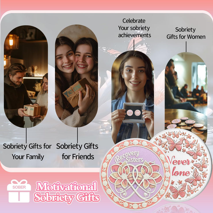 Never Alone Original Recovery Sisters Sobriety  Coin