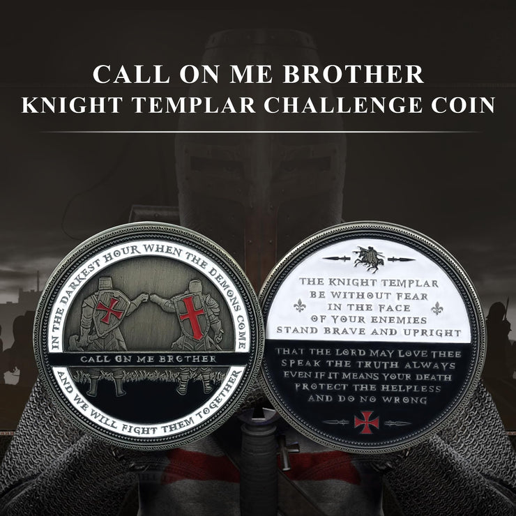 Knight Templar Call On Me Brother Religious Red Cross Challenge Coin