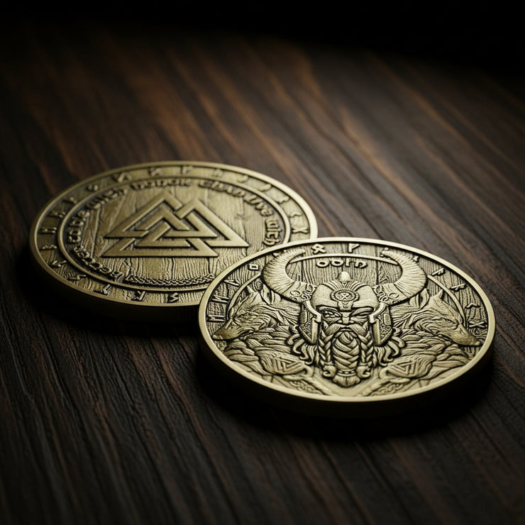 Viking Warrior coin with Wolves Norse Mythology Odin Viking God Coin