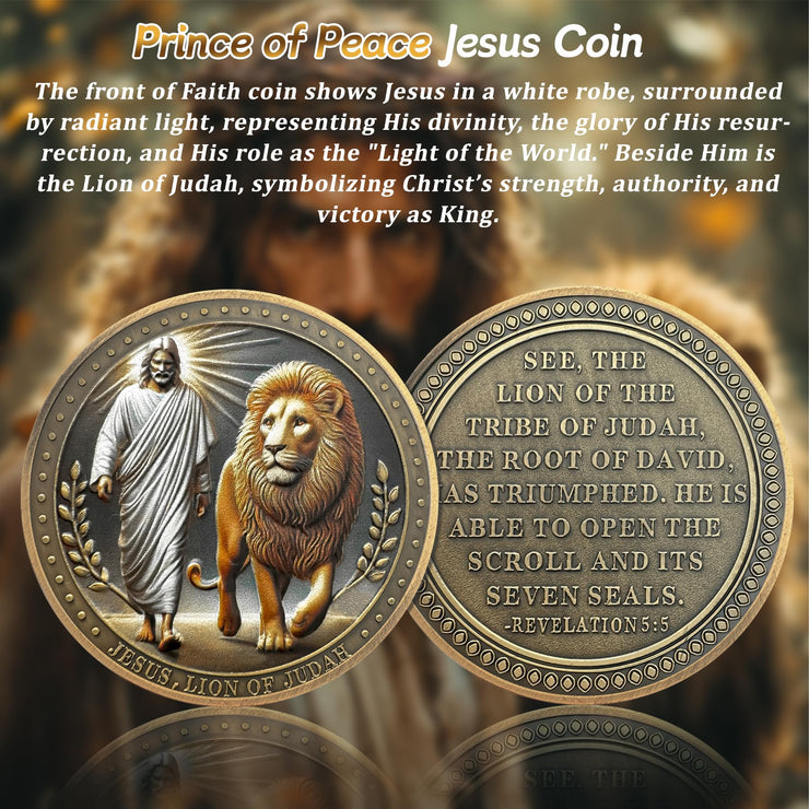 Prince of Peace Jesus  Lion of Judah Revelation 5:5 Religious Challenge Coin