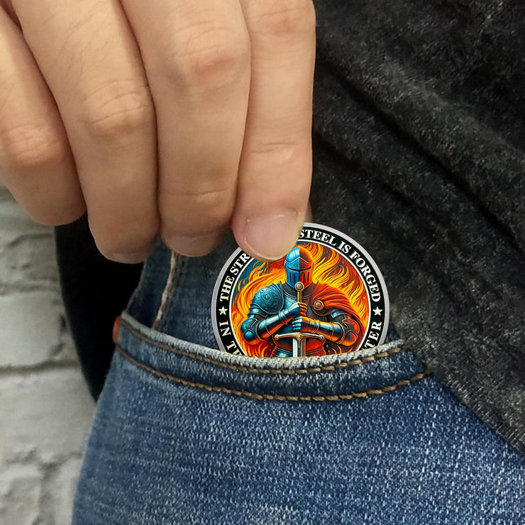 Firefighter Helmet and Double Axe Knight Challenge Coin